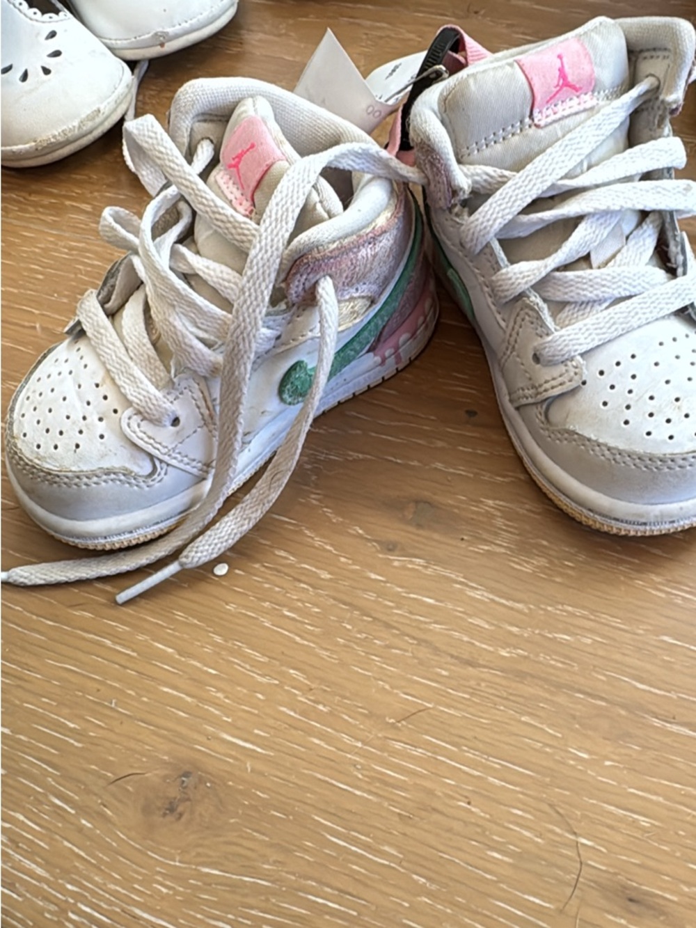Nike Kids White Sneakers with Pink and Mint Accents